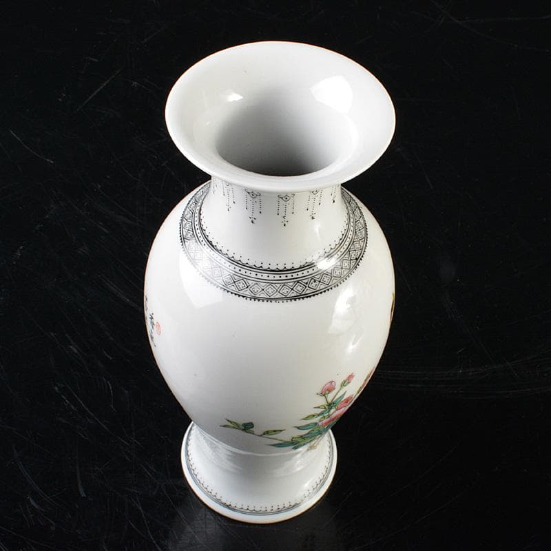 中国　中国景徳鎮製　粉彩漢詩花鳥文瓶　時代箱　M　R6295