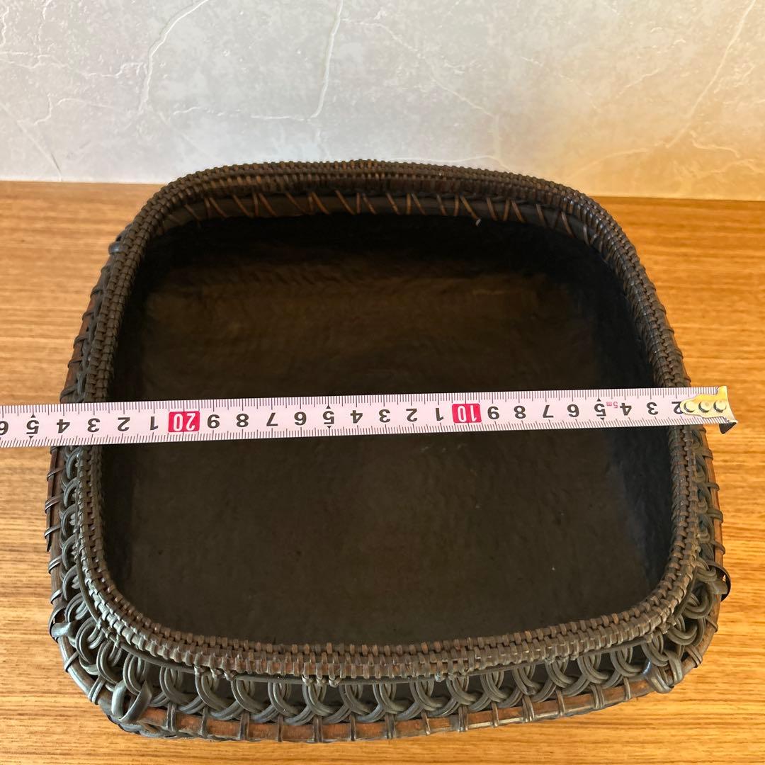 鈴木竹朋斎　篭師　唐物写　藤組四方炭斗　茶道具