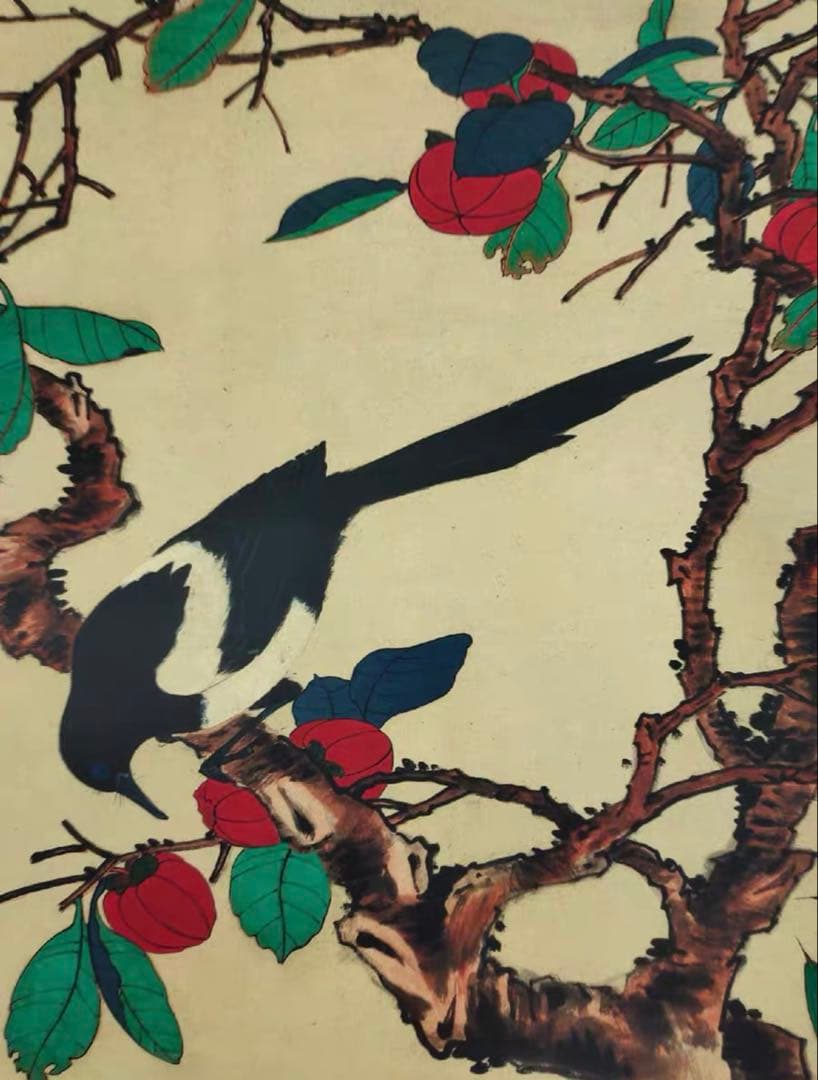 中国画 水墨画 于非闇《四喜図》中堂画｜掛け軸・実物撮影