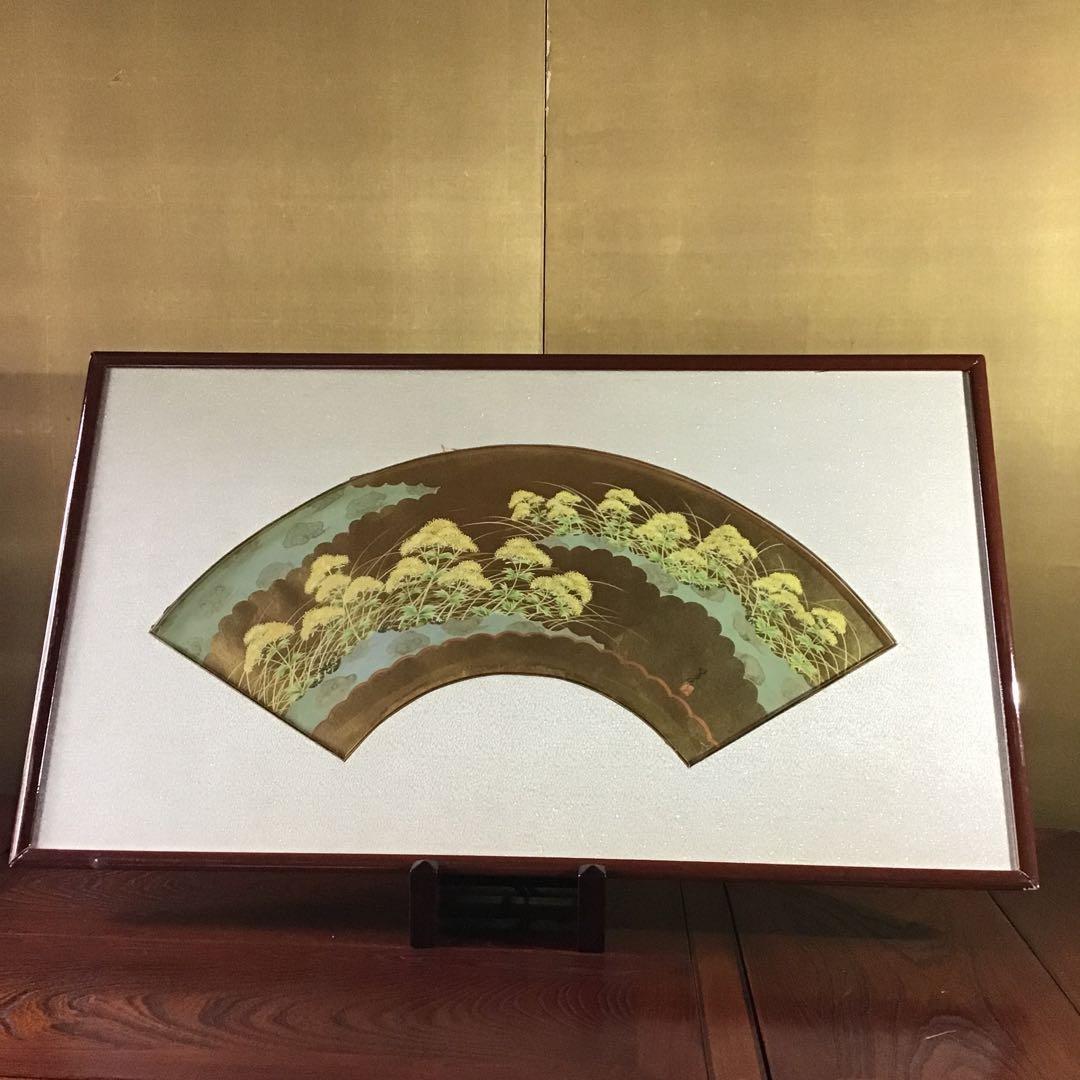 金扇面￼額装　「秋草図」　　　　　　　　玄廊