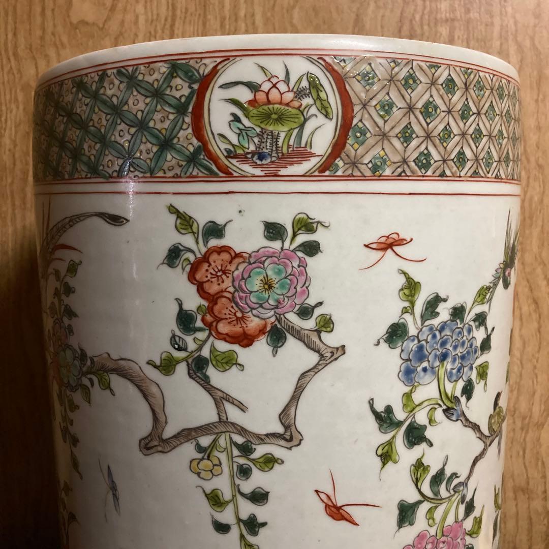 中国　色絵　粉彩　筒瓶　花鳥図　大明嘉靖年製