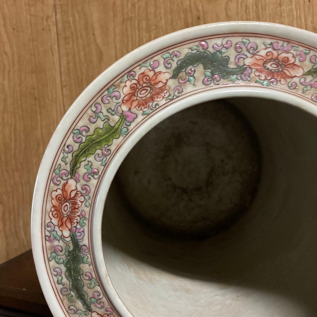 中国　色絵　粉彩　筒瓶　花鳥図　大明嘉靖年製