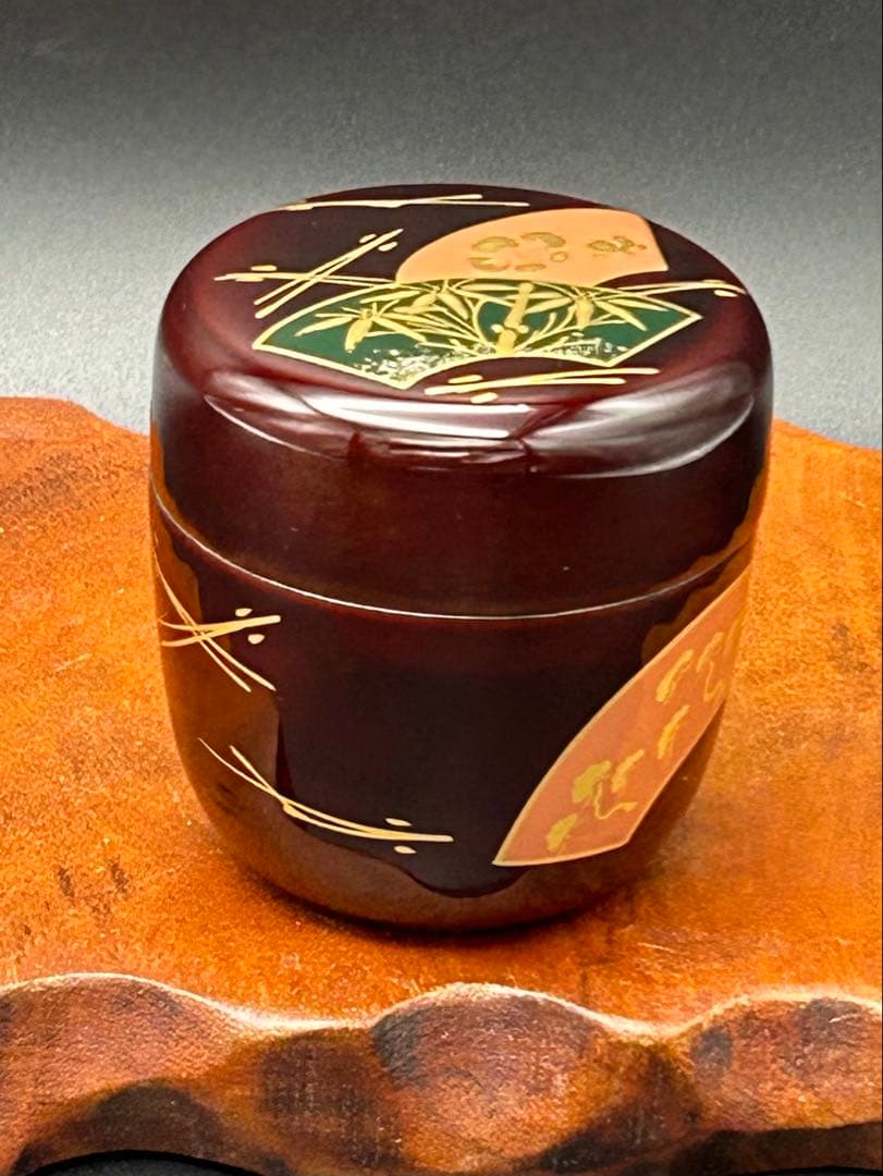 茶道具　棗　扇面　蒔絵　松竹梅　松葉