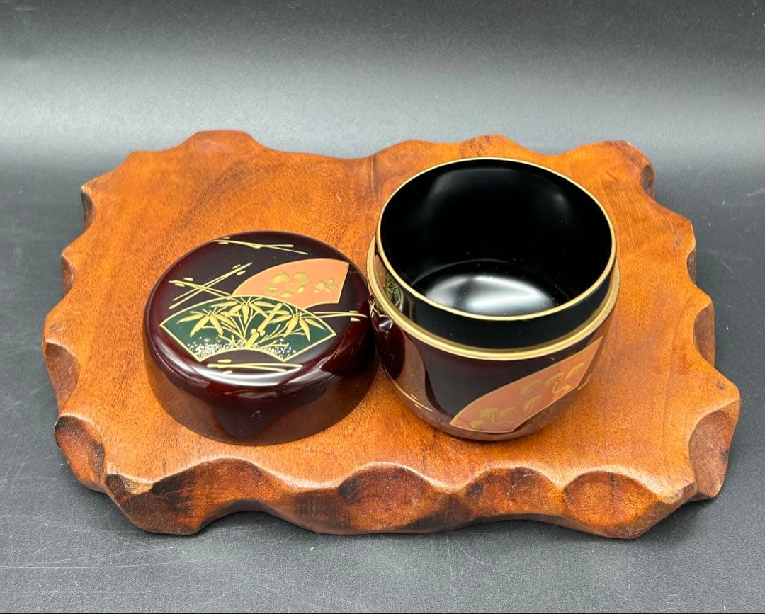 茶道具　棗　扇面　蒔絵　松竹梅　松葉