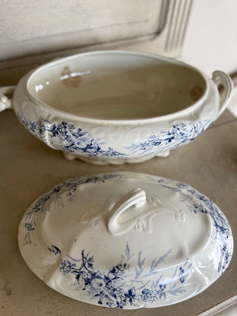 フランスアンティーク陶器クレイユモントローlinotteレアなスーピエール