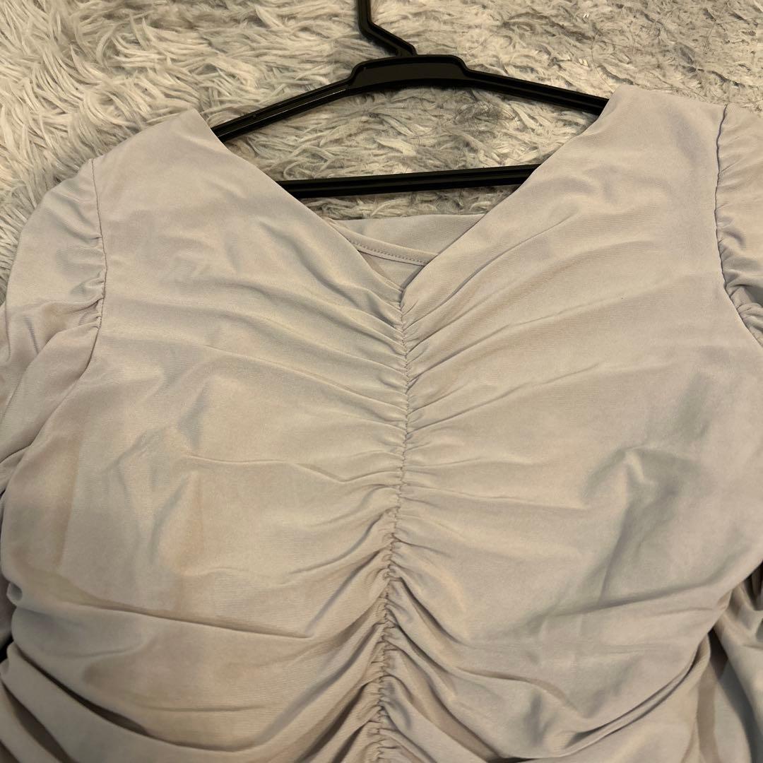 ライトグレー ドレープデザイン パーティードレス