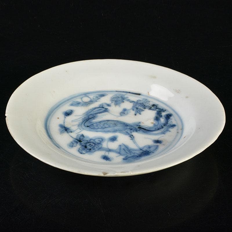 中国　呉須染付　神獣花卉文盤　皿　N　6811