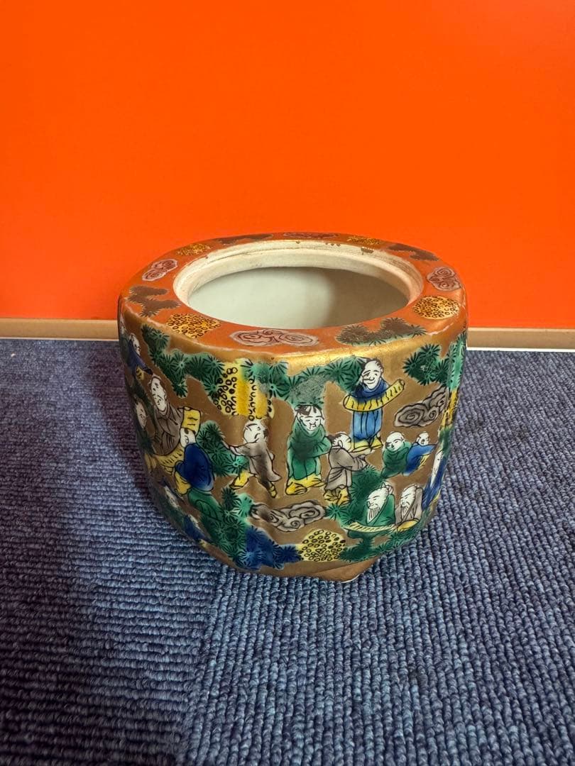 1811 九谷焼　九谷木米　金彩色絵賢人図　香炉　蓋なし
