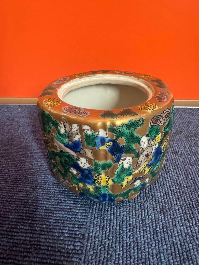 1811 九谷焼　九谷木米　金彩色絵賢人図　香炉　蓋なし