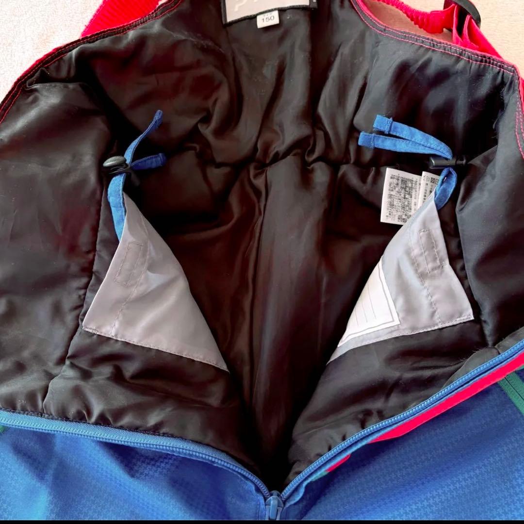 ジュニア　140 150 スキー　スノボ　上下　ドット　ブルー　サイズ調整