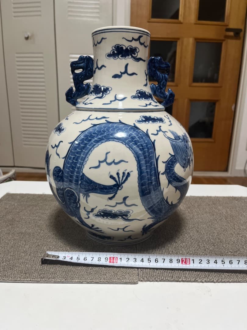 中国古美術 青花龍紋天球瓶 古玩 骨董 美術品 骨董品 時代物 染付 壺 大花瓶