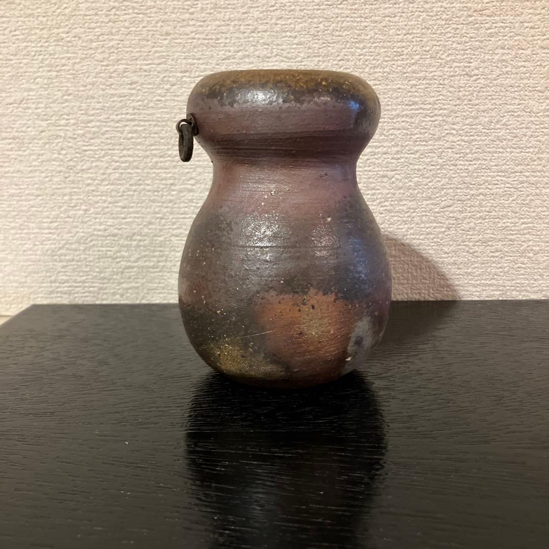 【備前焼】伊勢崎満　瓢掛花入　《共箱有り》