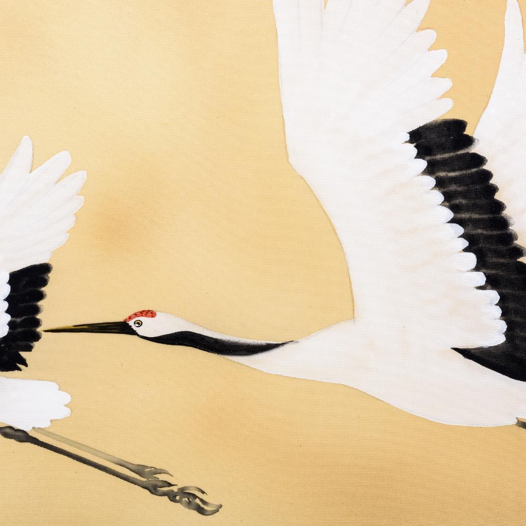 F10　肉筆水彩　日本画　『鶴』　高級木製額縁付属　外寸約713×638mm