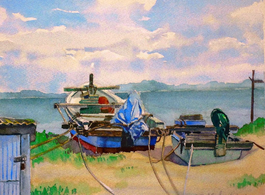 水彩画 夏の想いで 額装済み