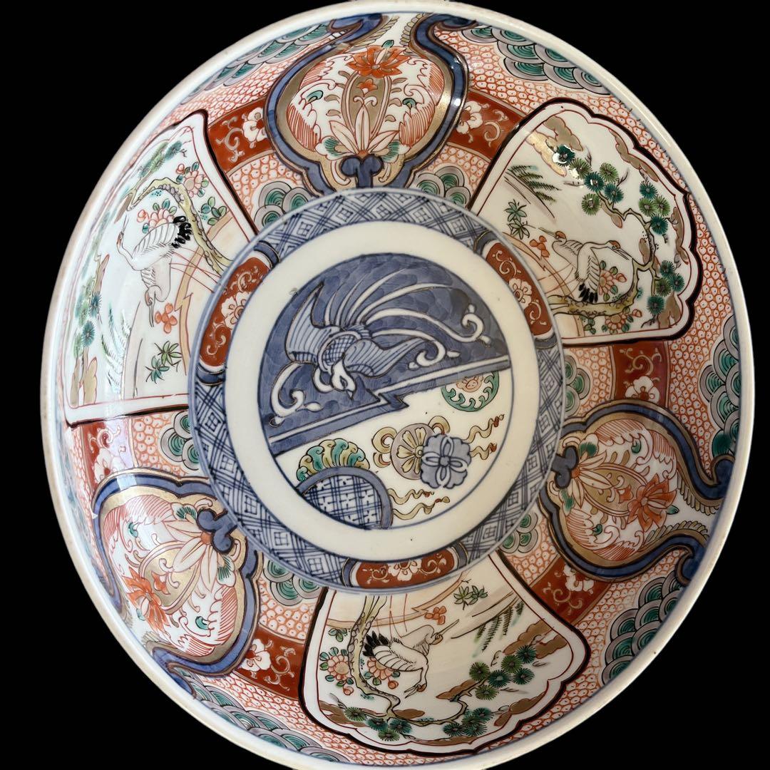 古伊万里 骨董品 大鉢 大皿 大深鉢 色絵 陶器 明治 鳳凰 花 飾り皿