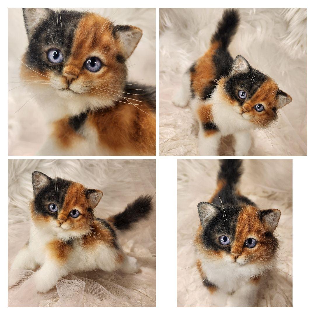 ひ*す様 海外作家 猫 三毛猫 ぬいぐるみ アートドール リアル 羊毛フェルト