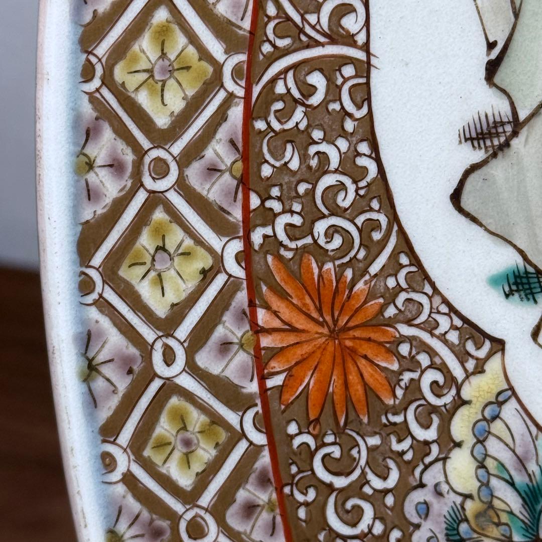 古伊万里　大皿　色絵三方松鶴図大皿　　太明成化年製　裏鳳凰と桐花図