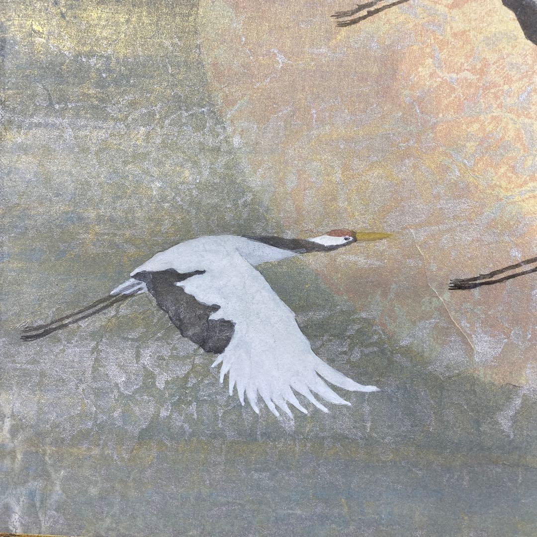 美品 掛け軸 鳥山玲作「飛翔鶴」共箱 太巻き付 縁起物 美術年鑑掲載