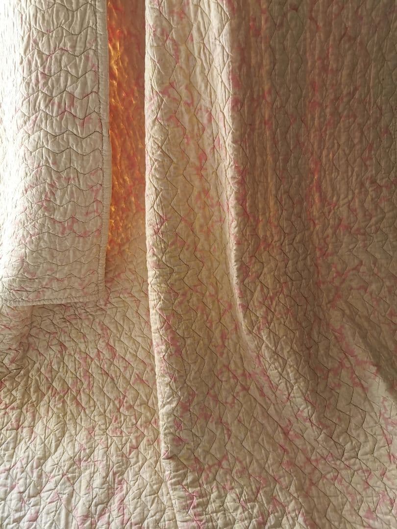 アンティーク ダーラムキルト 超大判リバーシブル シャビーシック ピンクグリーン