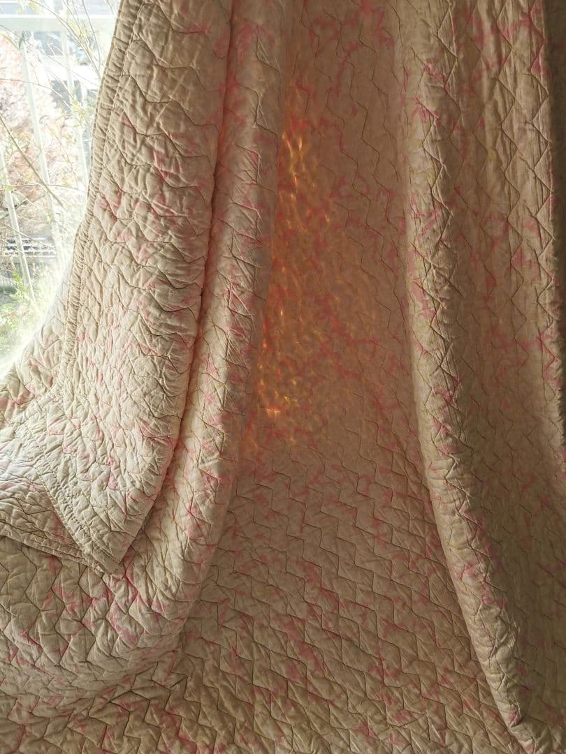 アンティーク ダーラムキルト 超大判リバーシブル シャビーシック ピンクグリーン