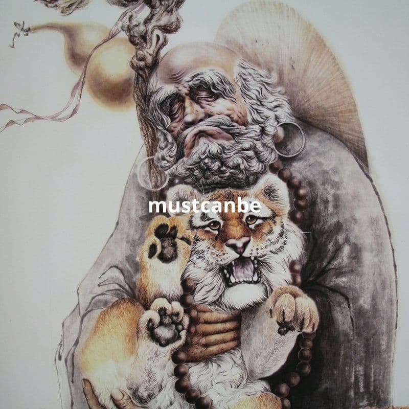 中国美術品 山水宣紙巻物画 掛画 仏像達磨双虎福図 達磨伏虎現代工芸品美術品置物