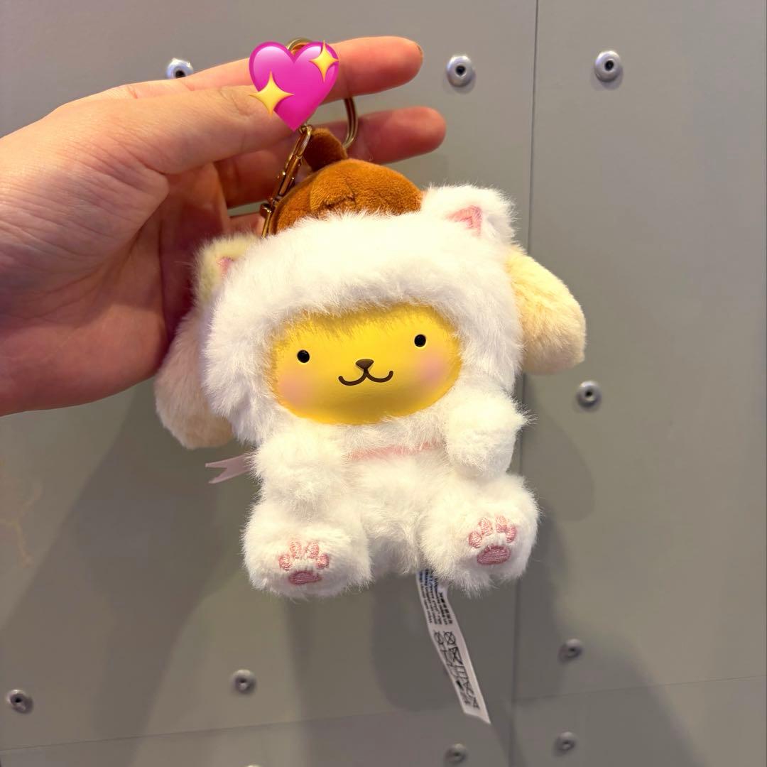 【海外限定品】Peek-a-meaw ポムポムプリン カード付 猫耳 マスコット
