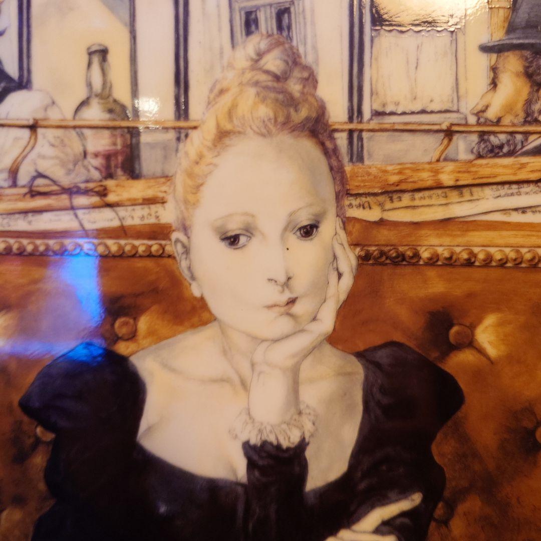 藤田嗣治カフェの女性 黒いドレス ゴールドフレーム.ロイヤルコペンハーゲン陶版画