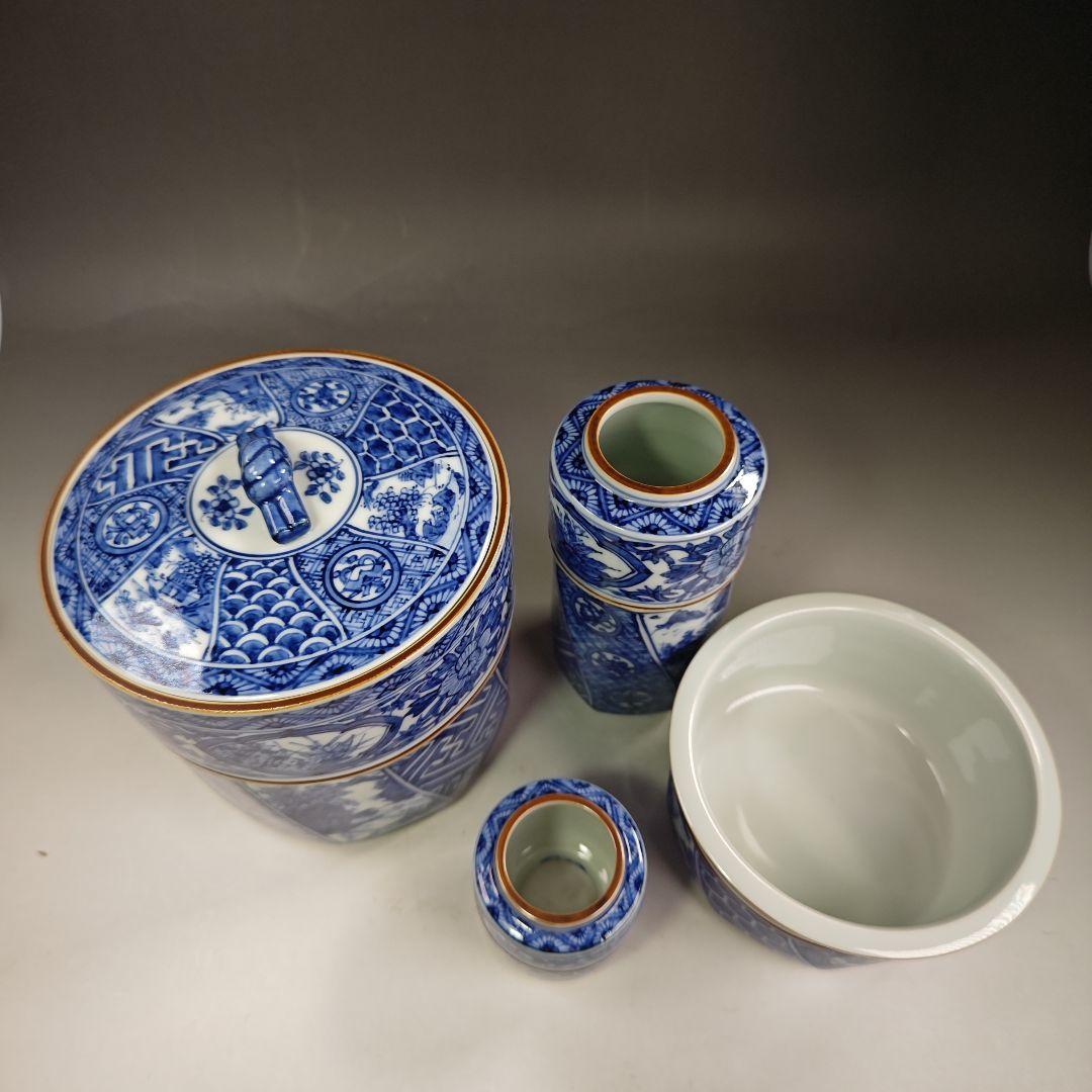 イ364 皆具『平安昭阿弥造』『祥瑞切り立腰捻　台子皆具　共箱』茶道具　染付