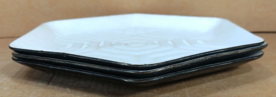 【本物保証】安藤七宝店謹製 七宝亀甲皿(金3枚,白銀3枚,6枚1組) 共箱 七寶