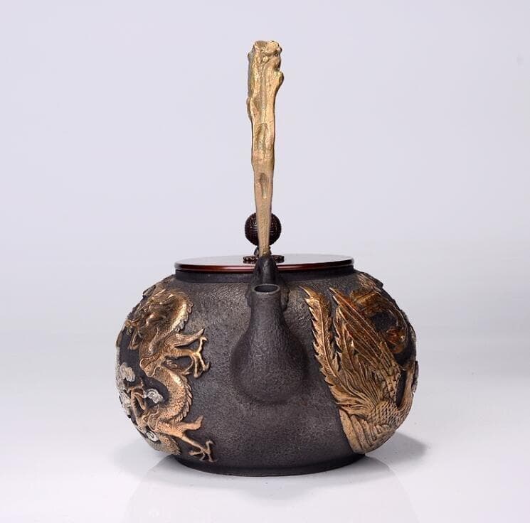 龍と鳳凰の装飾 鉄瓶 中型