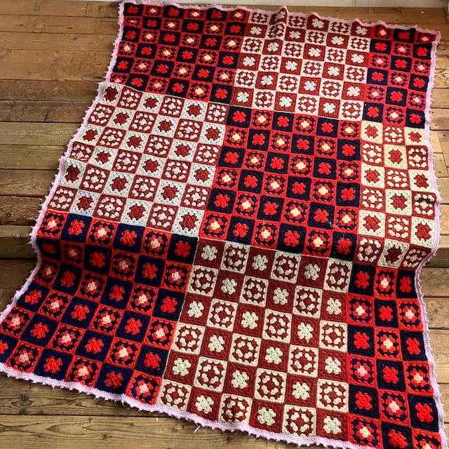 ヴィンテージ レトロ モチーフ編み ブランケット グラニー かぎ編み