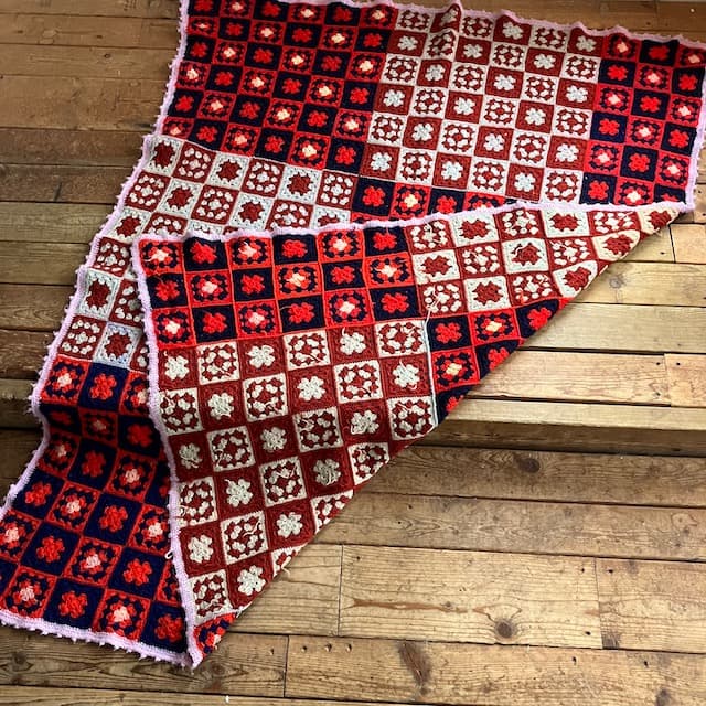 ヴィンテージ レトロ モチーフ編み ブランケット グラニー かぎ編み