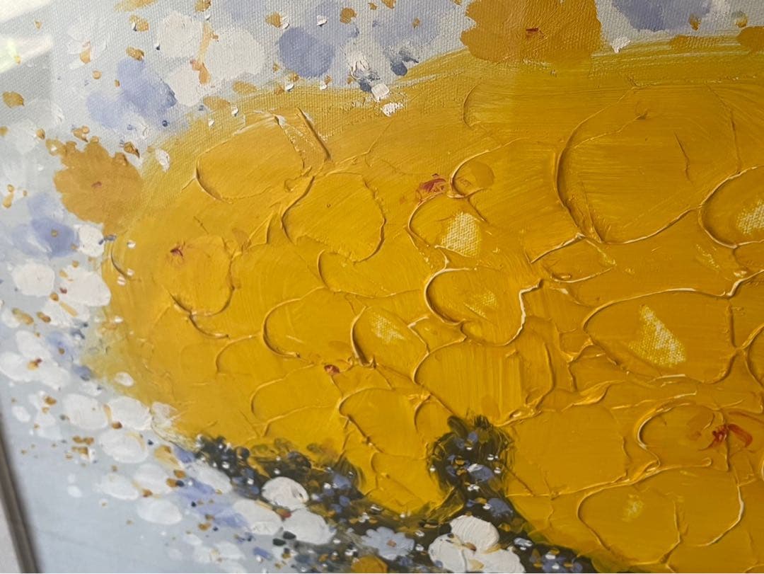 あき 星＊平山講平 花瓶の黄花図 油絵 インテリア額縁 F20 直筆サイン