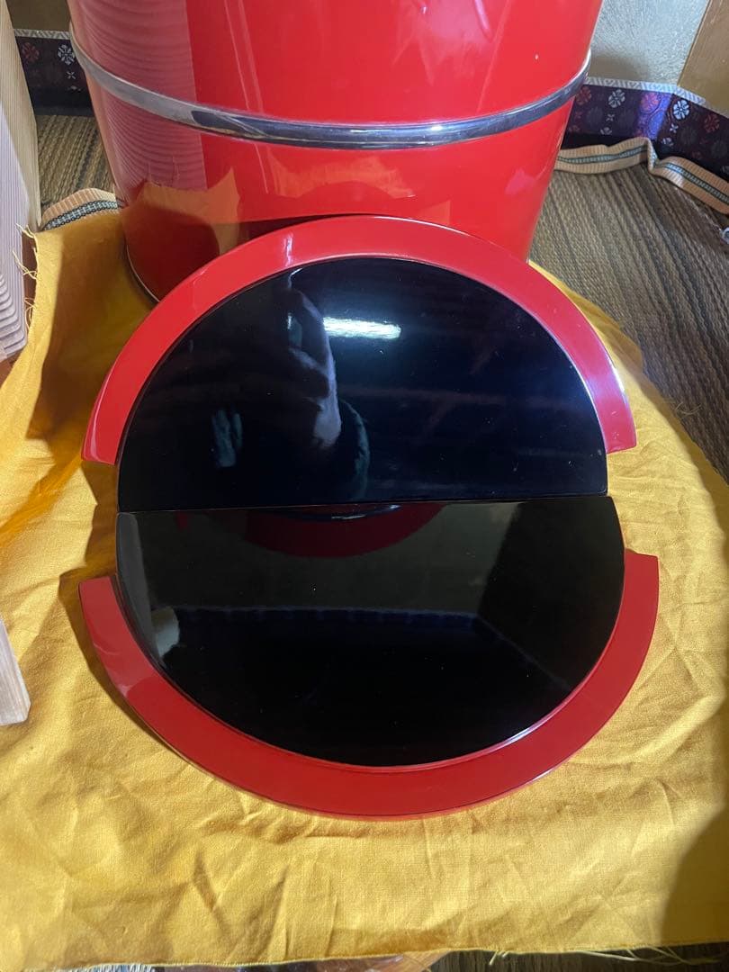 輪島塗　本朱塗　手桶水指　銀箍　銀たが　内朱塗　塗師　宏峰作　供箱　茶道具