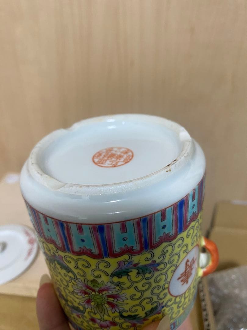 中国　景徳鎮製　茶碗五客　茶葉入れ