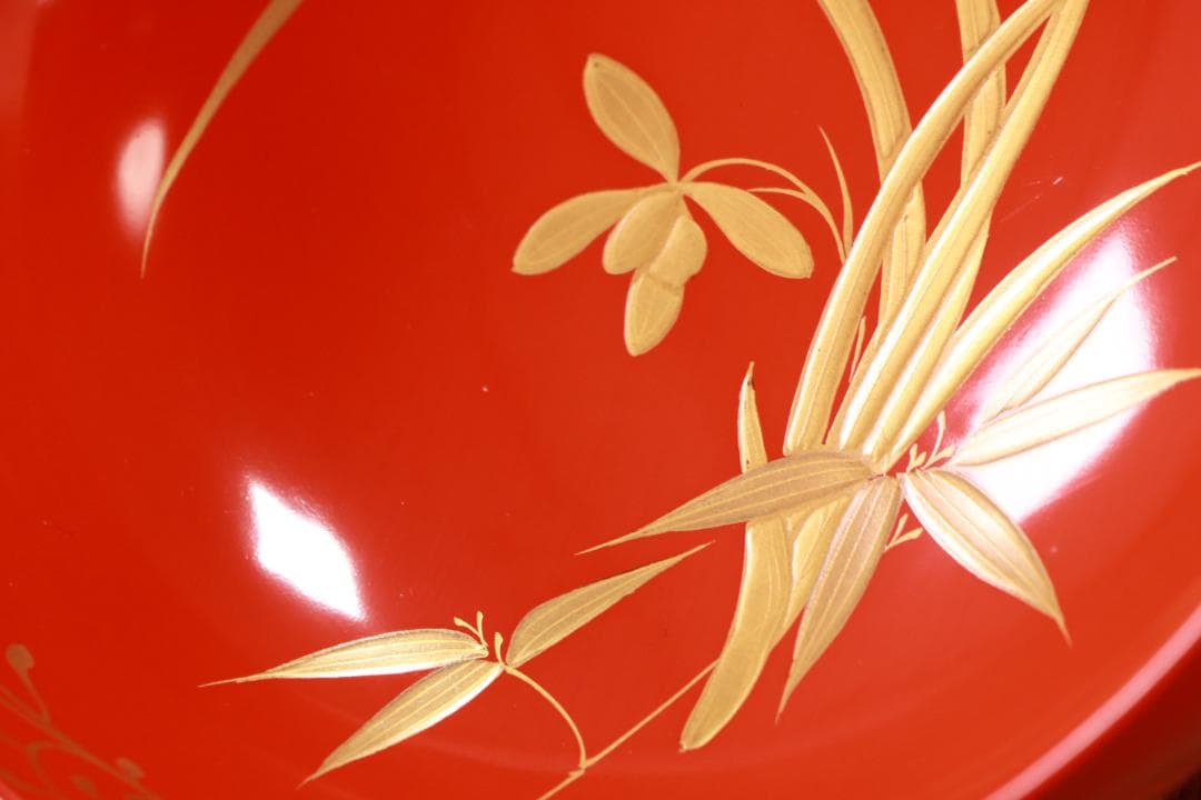 BJ120　時代輪島塗　四君子図蒔絵　吸物椀　五客　木製　茶道具 懐石 会席