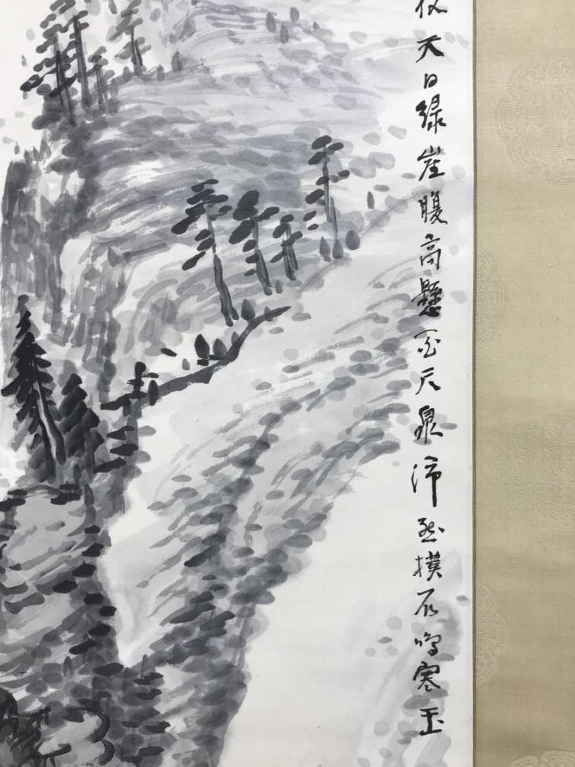 真作/福田浩湖/幽渓飛泉画賛/滝図/山水図/掛軸/名家伝来/AD-922