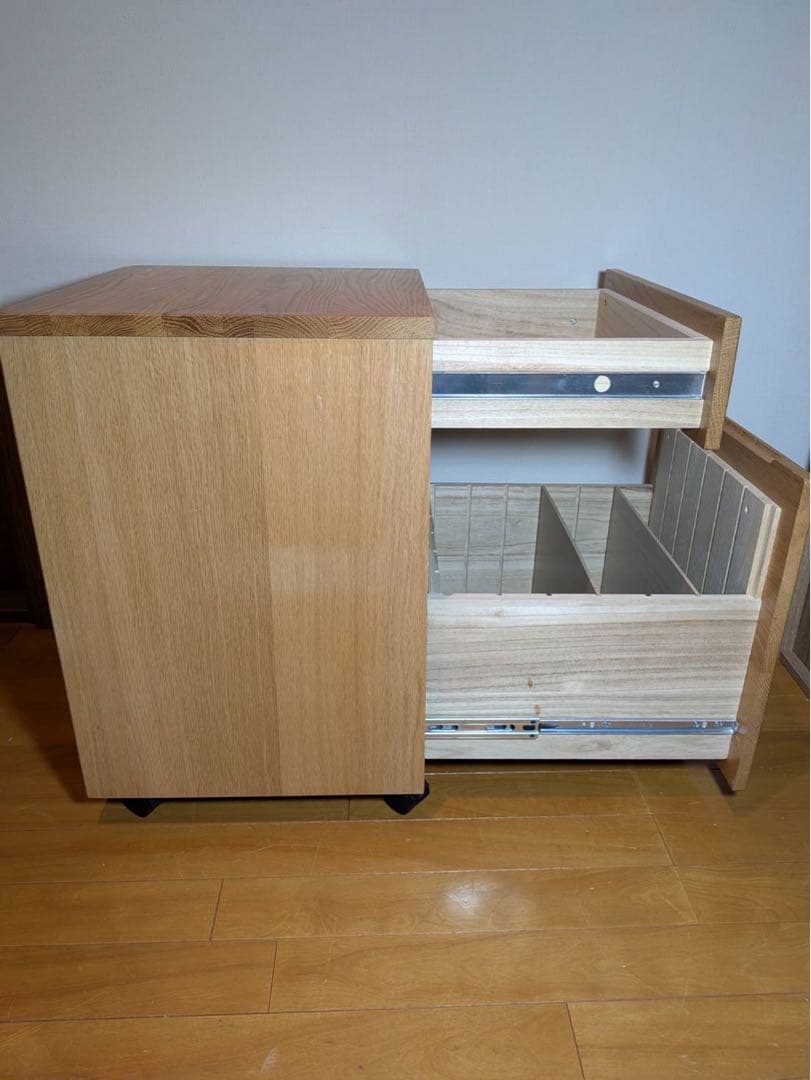 ■送料込■無印 MUJI 無垢材デスクキャビネットワイド オーク材脇机引出し収納
