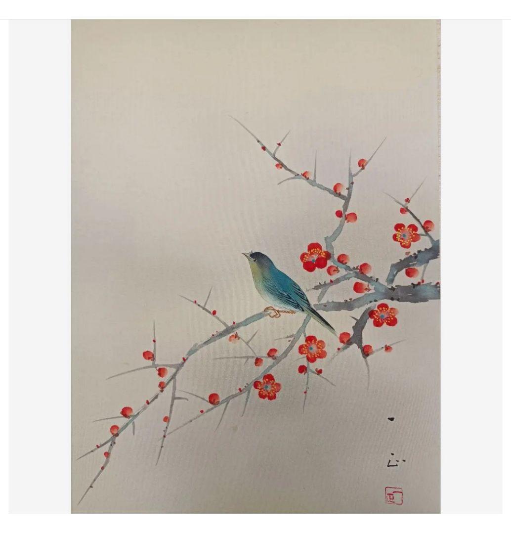 ☘幸運の綺麗な青い鳥☘ 掛け軸 絵 花鳥風月 日本 美術