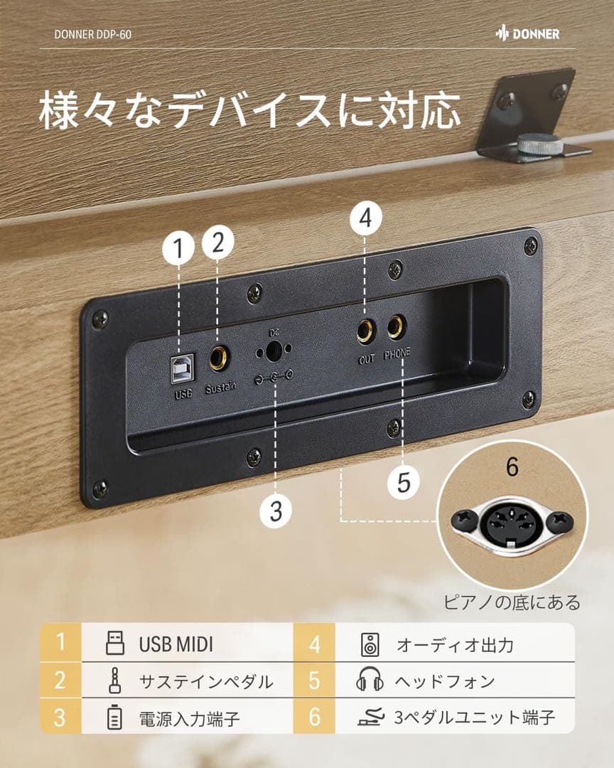 Donner 電子ピアノ 88鍵盤 オーク調 DDP-60