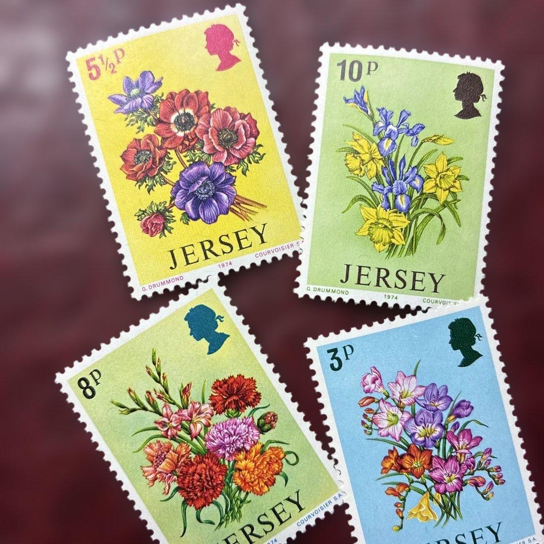 77033セール現品限　外国切手　英領ジャージー諸島発行植物花4種揃