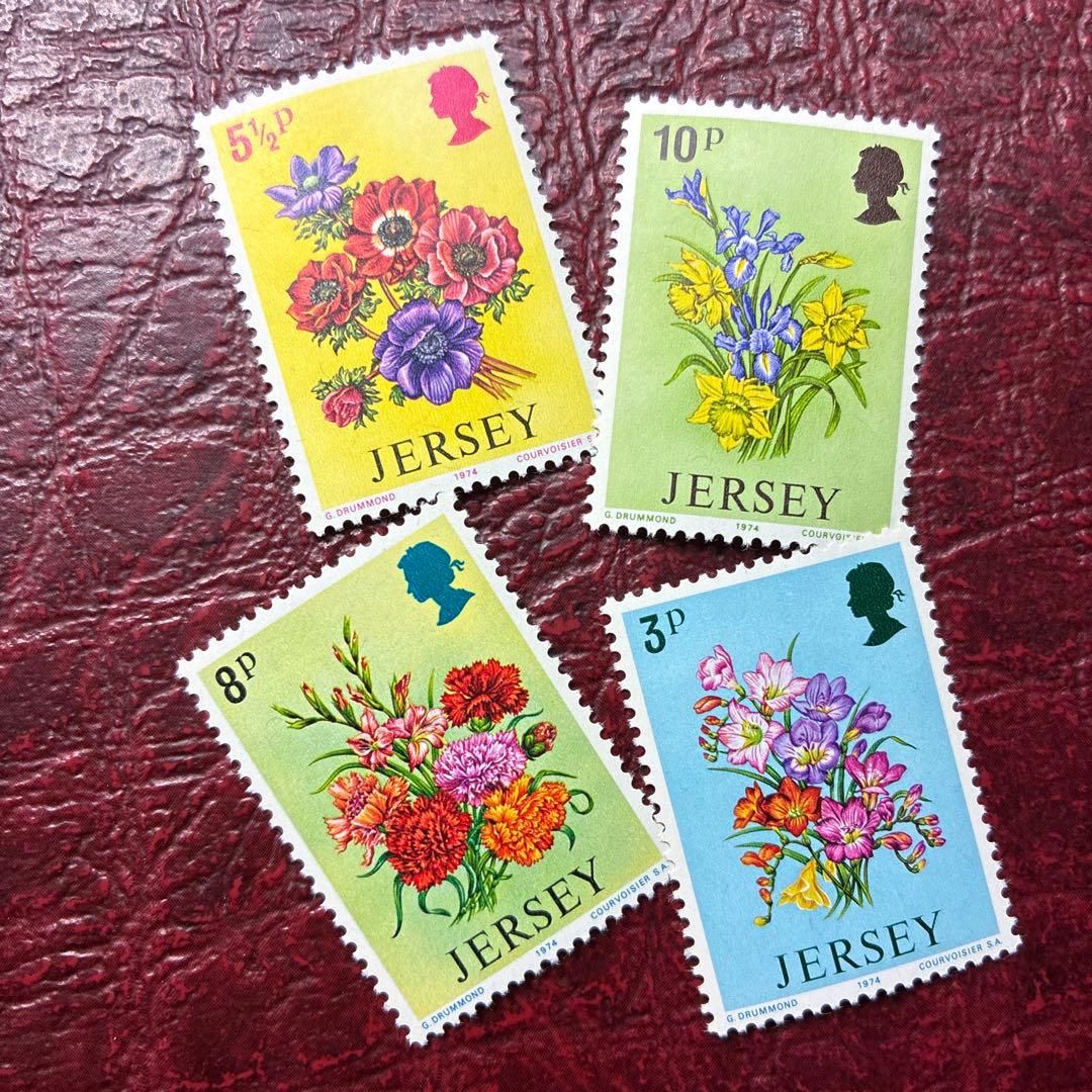 77033セール現品限　外国切手　英領ジャージー諸島発行植物花4種揃