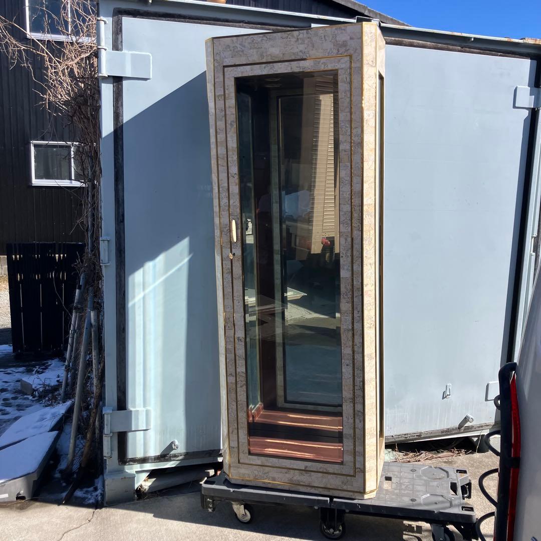 イタリア家具 大理石張り ガラスショーケース 飾り棚 アンティーク ビンテージ