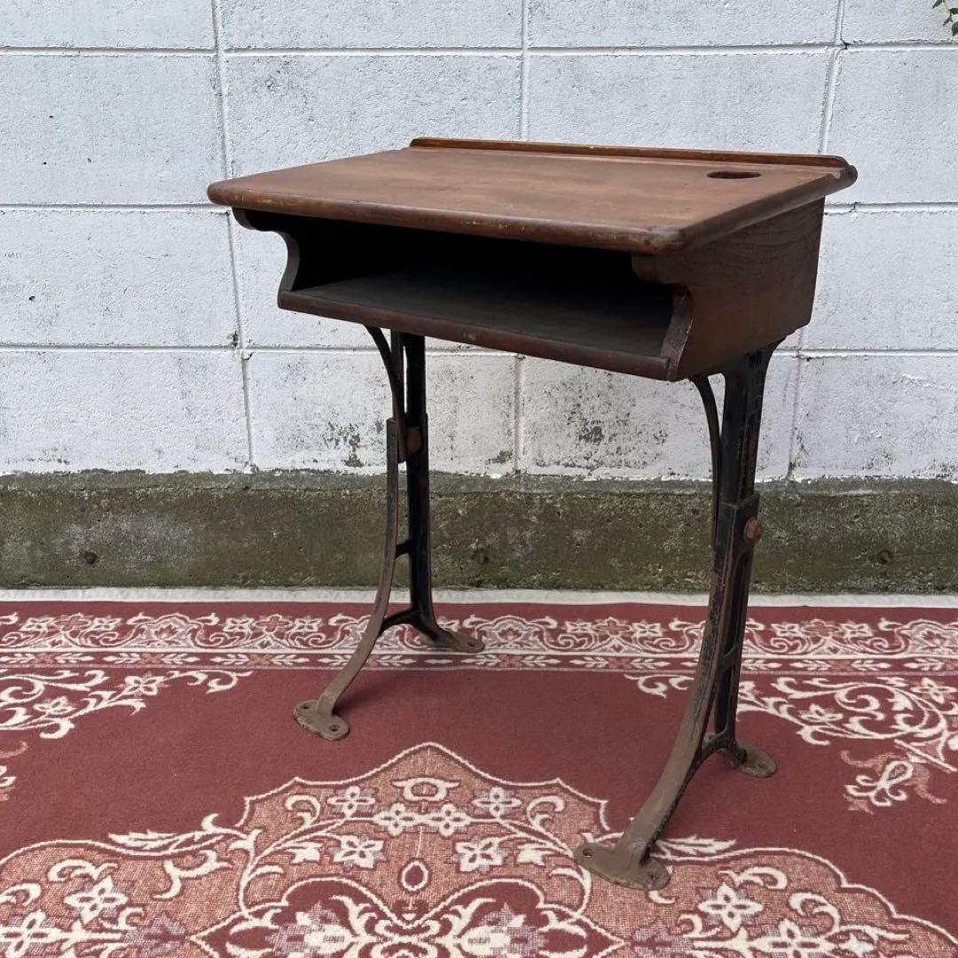 USA製 ビンテージ品◾️鉄脚アイアンレッグ×木製天板 スクールデスク 机