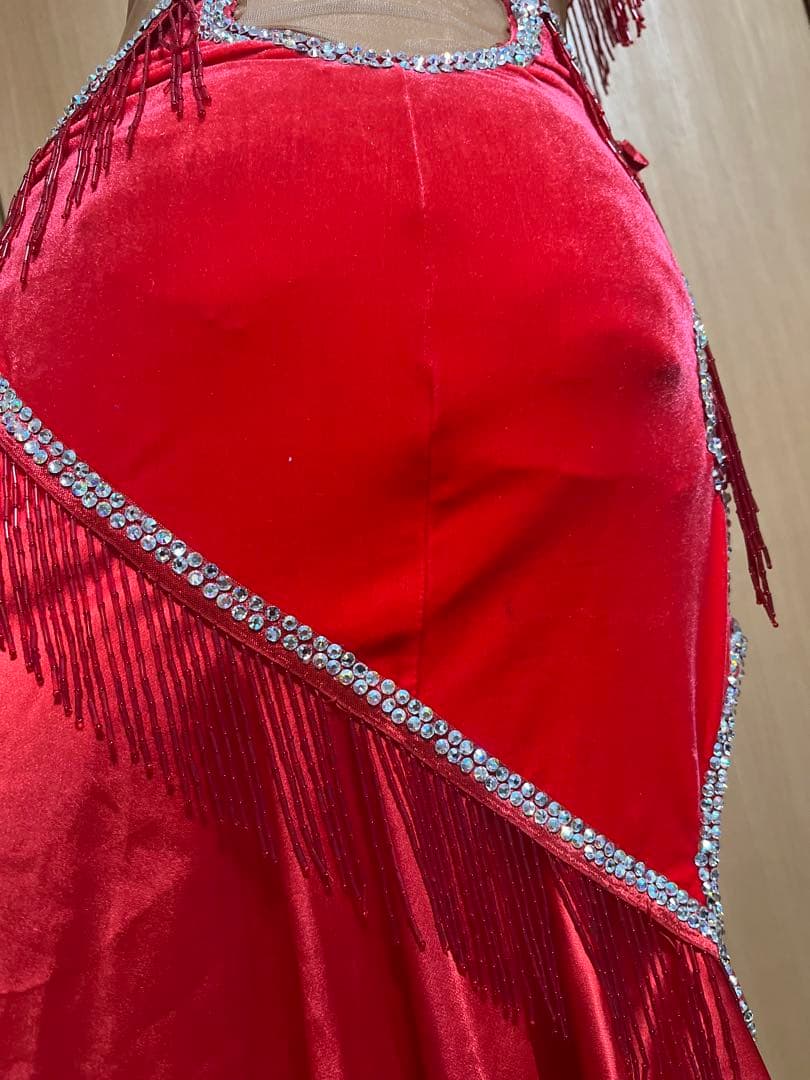 ❤️タカダンス ❤️レッドベルベットサテンラテンドレスM