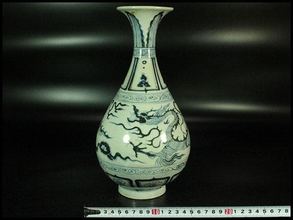 中国美術 青花霊芝雲龍紋 瓶(K-A860)