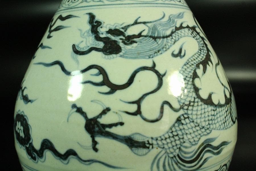 中国美術 青花霊芝雲龍紋 瓶(K-A860)