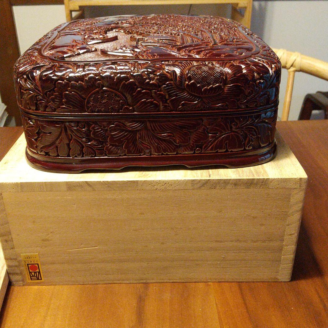 村上堆朱の 硯箱(山水の図)