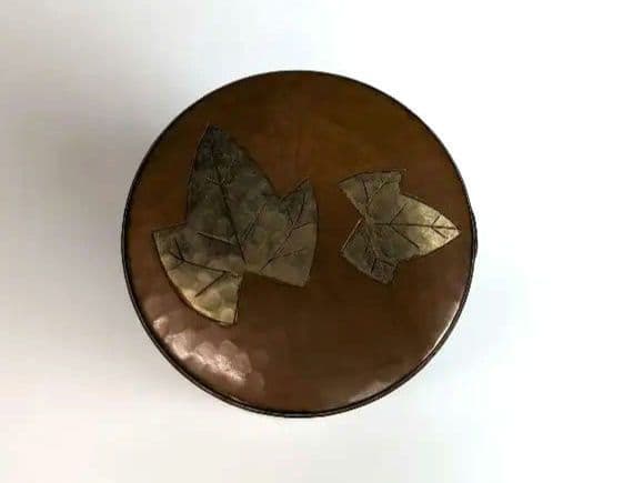 ◇玉川堂◇ ◆ 鎚起銅器 茶筒 急須台 茶箕 ◆ 共箱あり 葉文 茶さじ