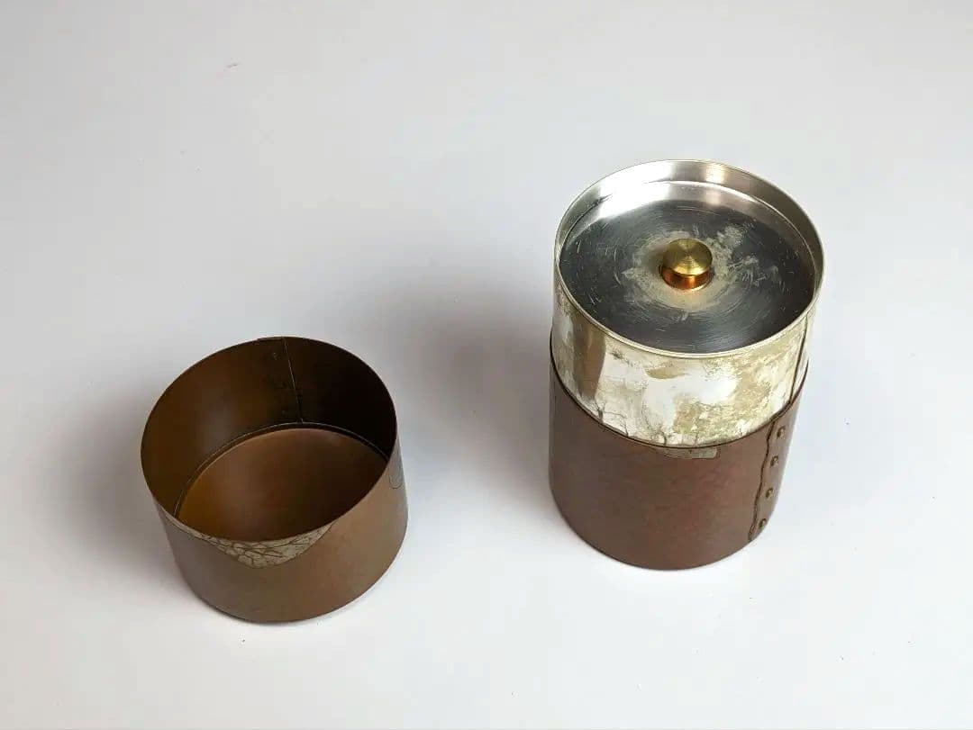 ◇玉川堂◇ ◆ 鎚起銅器 茶筒 急須台 茶箕 ◆ 共箱あり 葉文 茶さじ